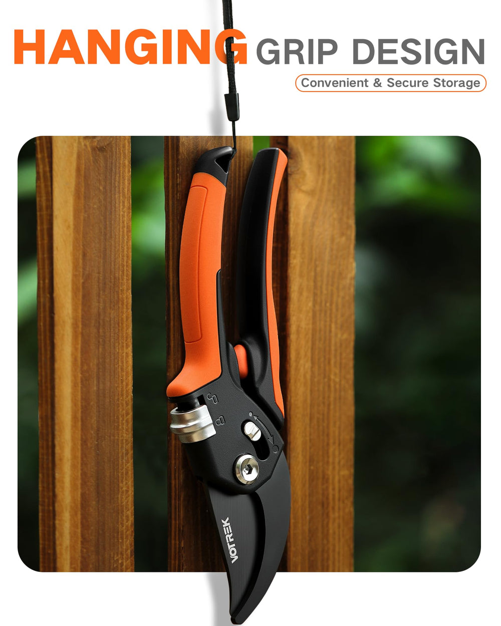 VOTREK garden shears displaying safety lock mechanism