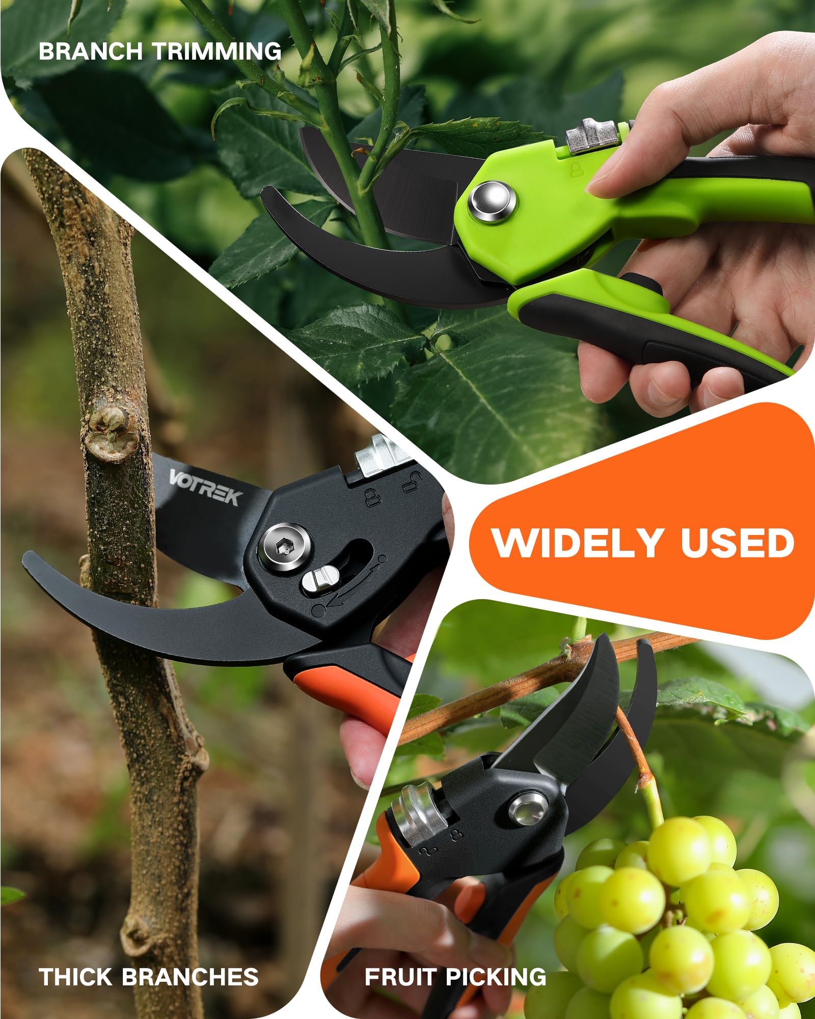 VOTREK garden shears next to gardening tools
