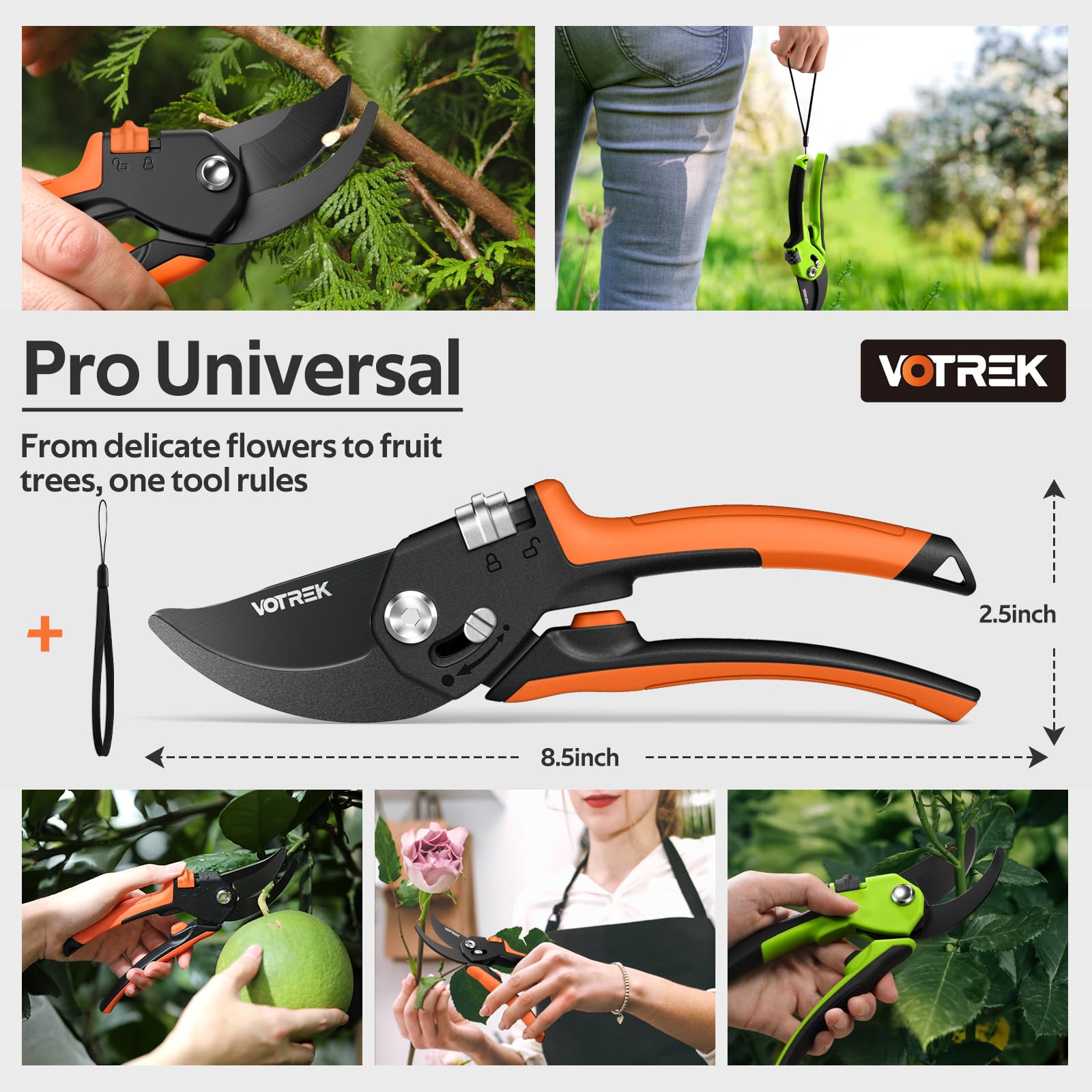 VOTREK Pruning Shears back view with non-slip grip