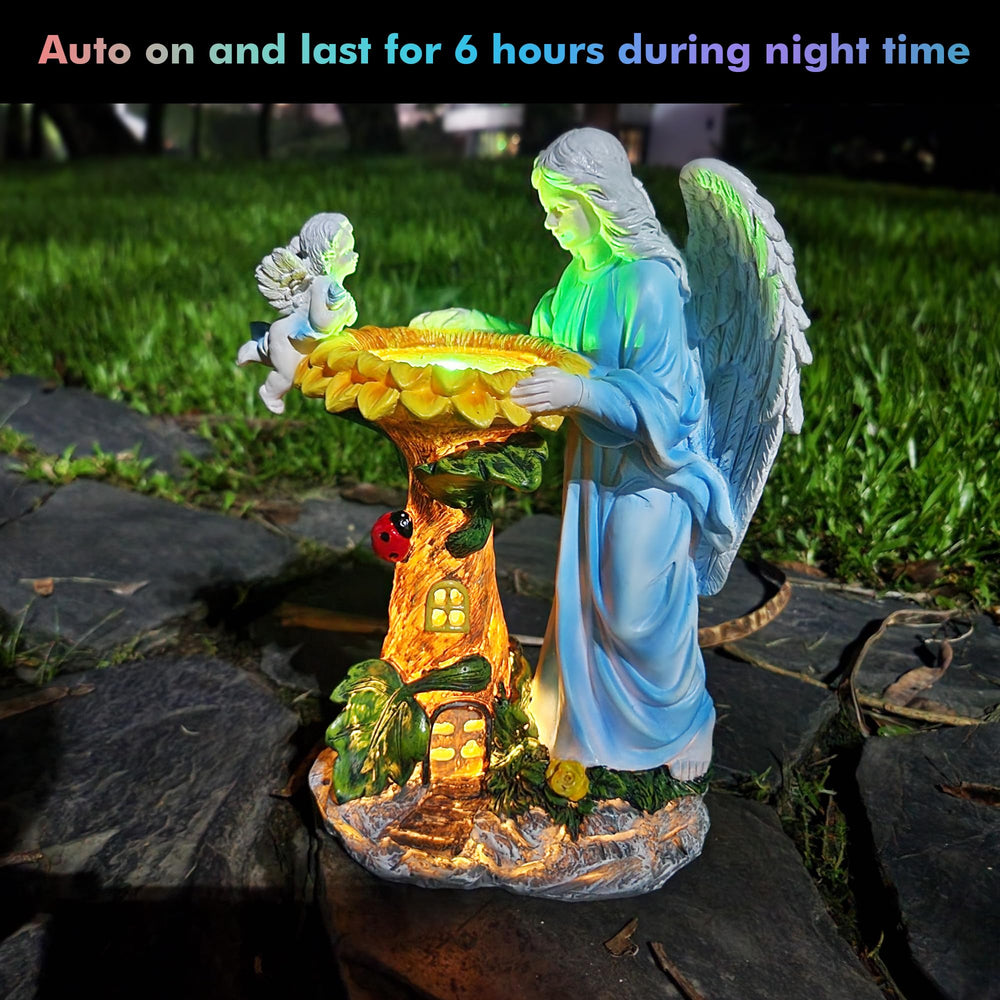 Voveexy Solar Angel Garden Statue in multicolor light