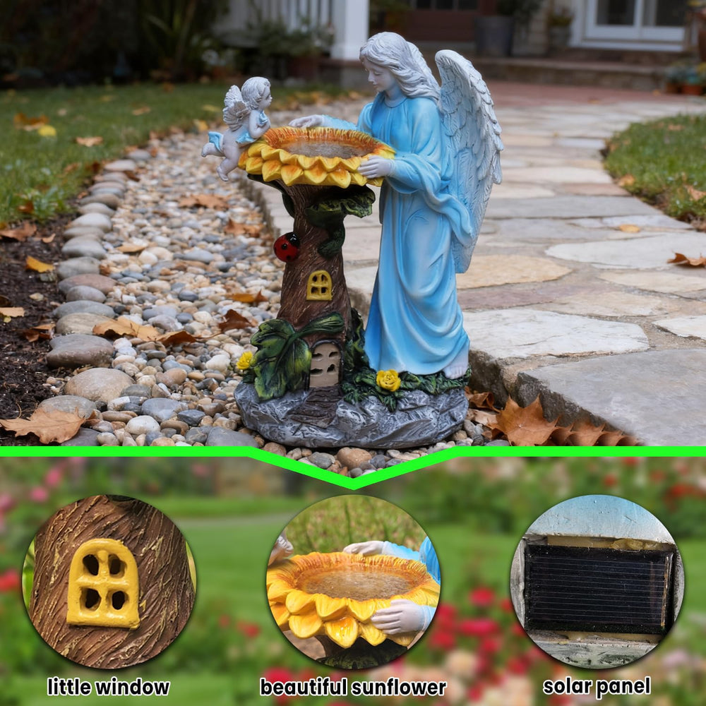 Voveexy Solar Angel Garden Statue surrounded by flowers