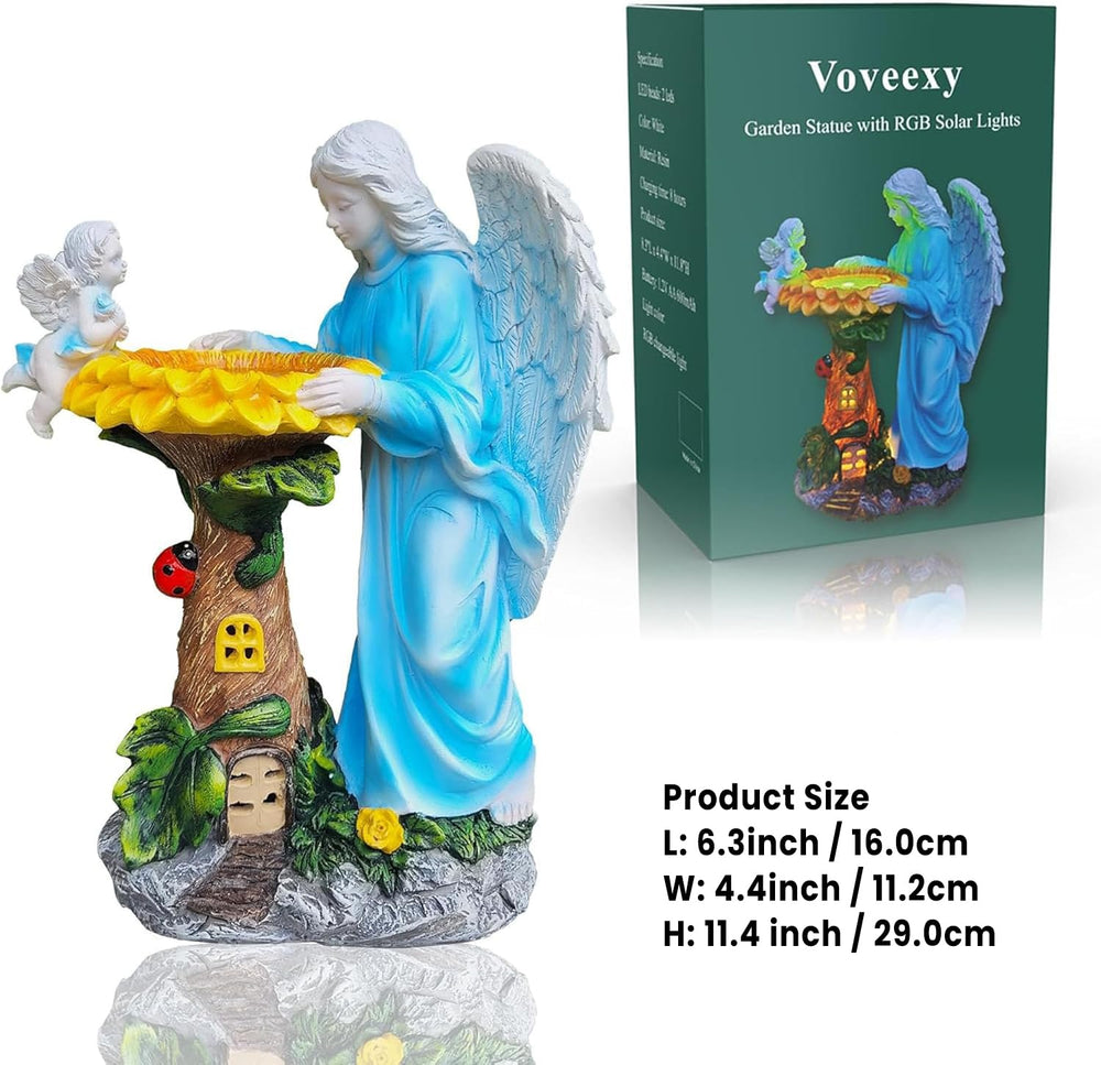 Voveexy Solar Angel Garden Statue with solar panel on back