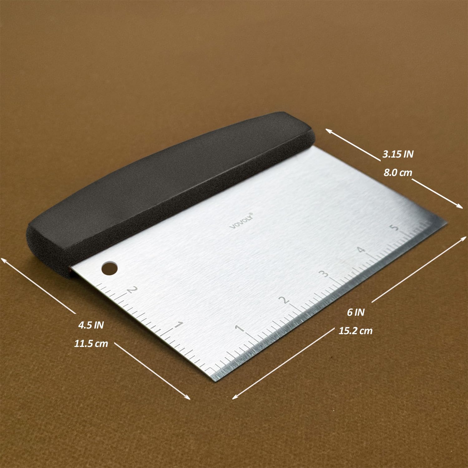 Vovoly Bench Scraper measuring scale detail