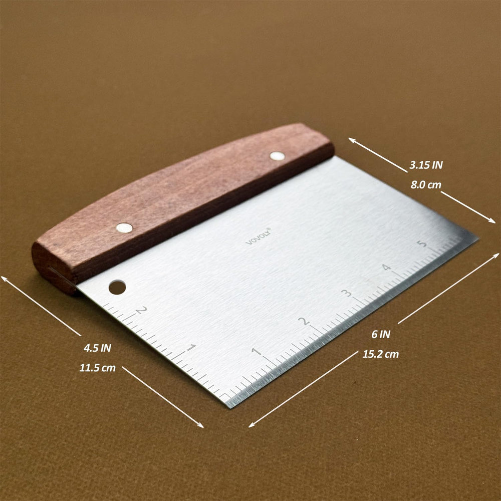 Vovoly Bench Scraper side view showing stainless steel blade