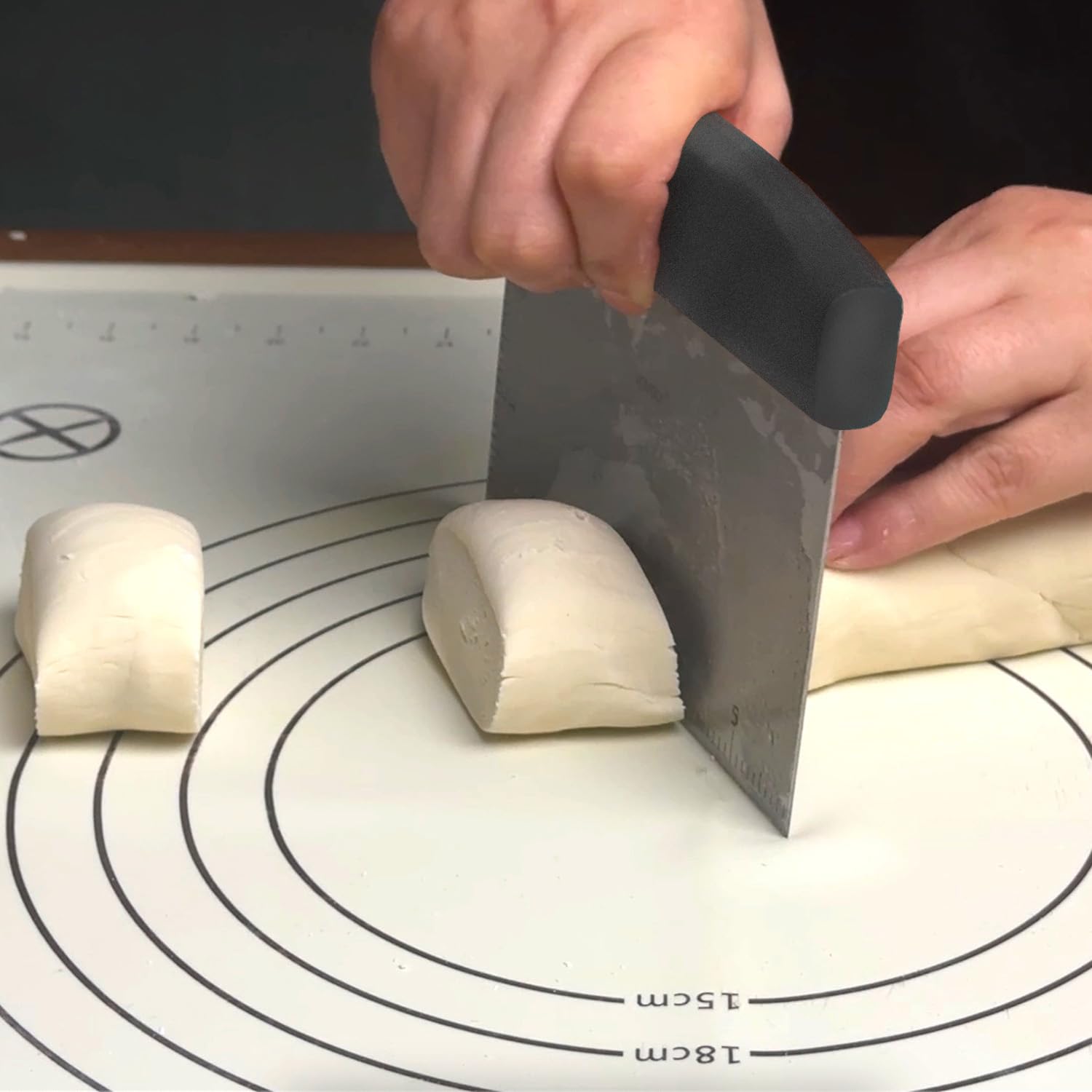 Vovoly Bench Scraper with ingredients ready for mixing
