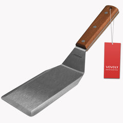 Vovoly professional metal spatula front view with wooden handle