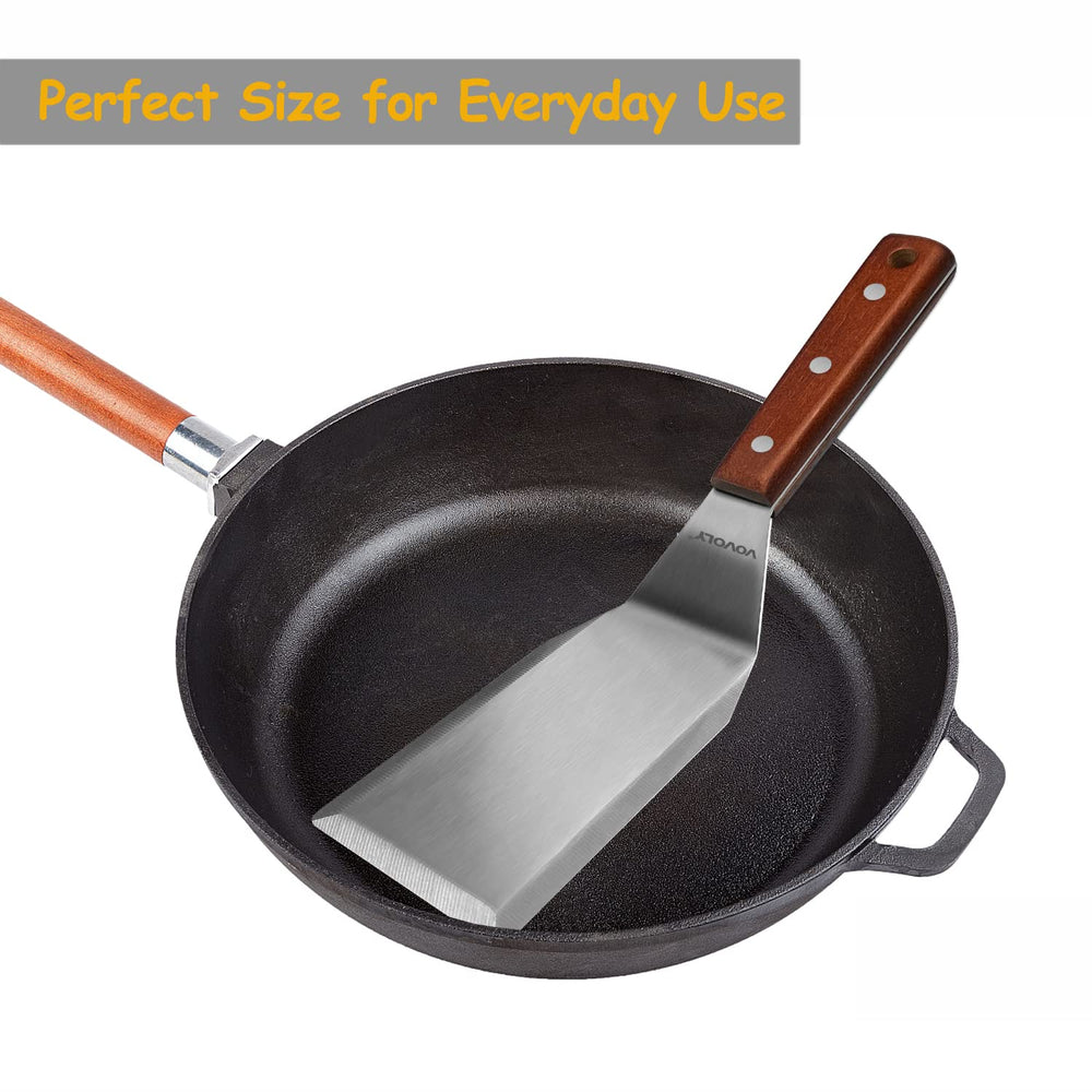 Vovoly spatula showing the thick stainless steel blade