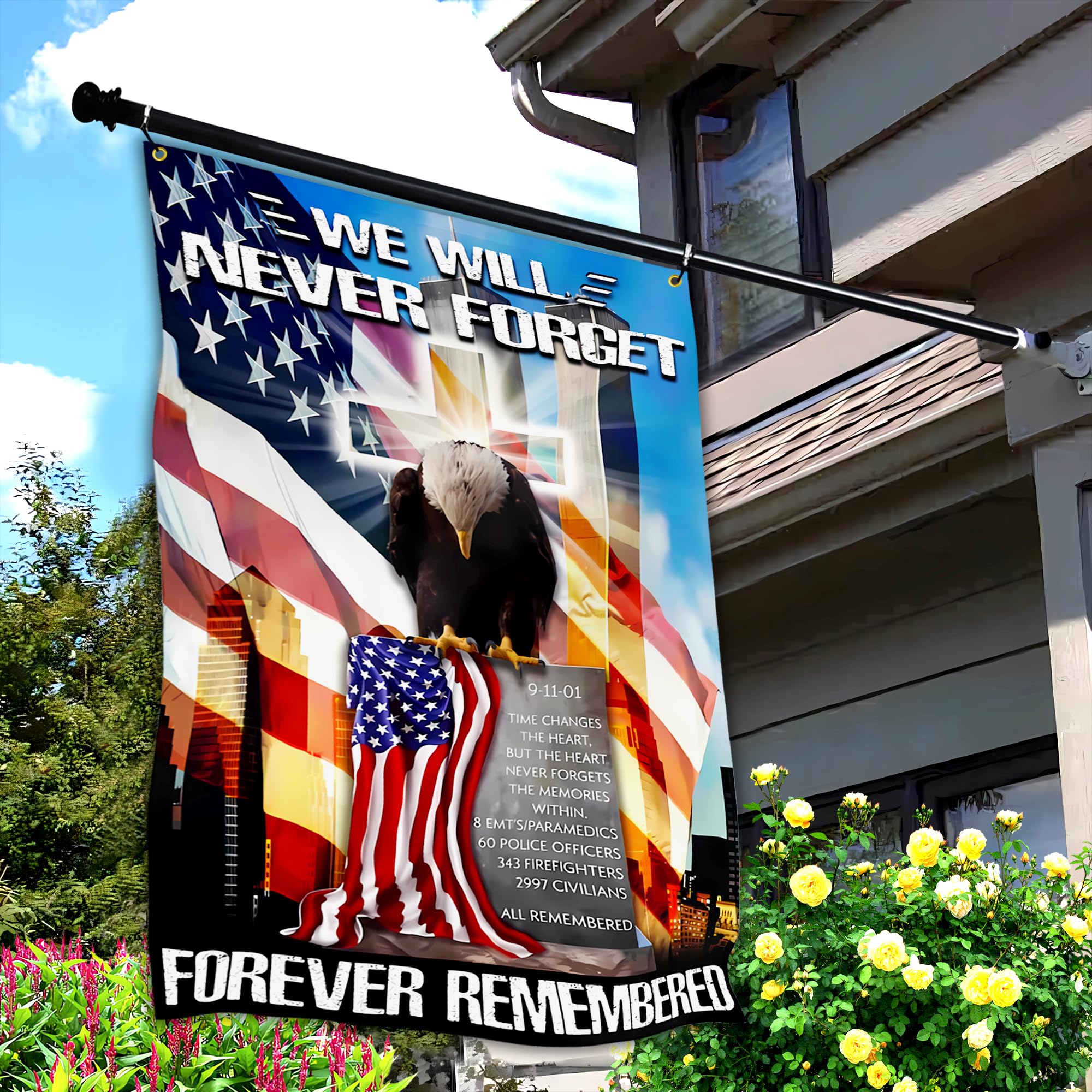 VOZUN 911 Never Forget Flag 3x5 Ft back view