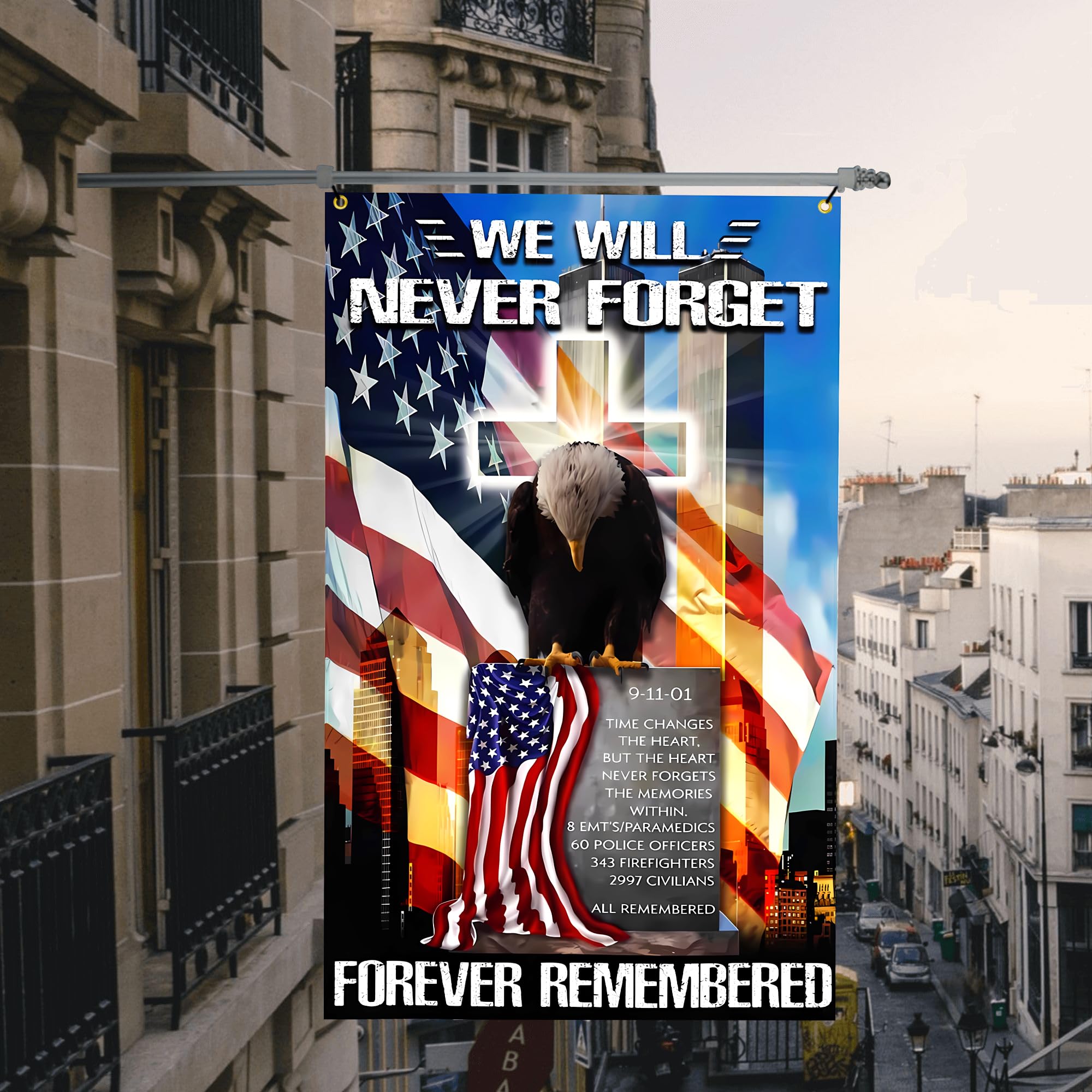VOZUN 911 Never Forget Flag with American Flag design