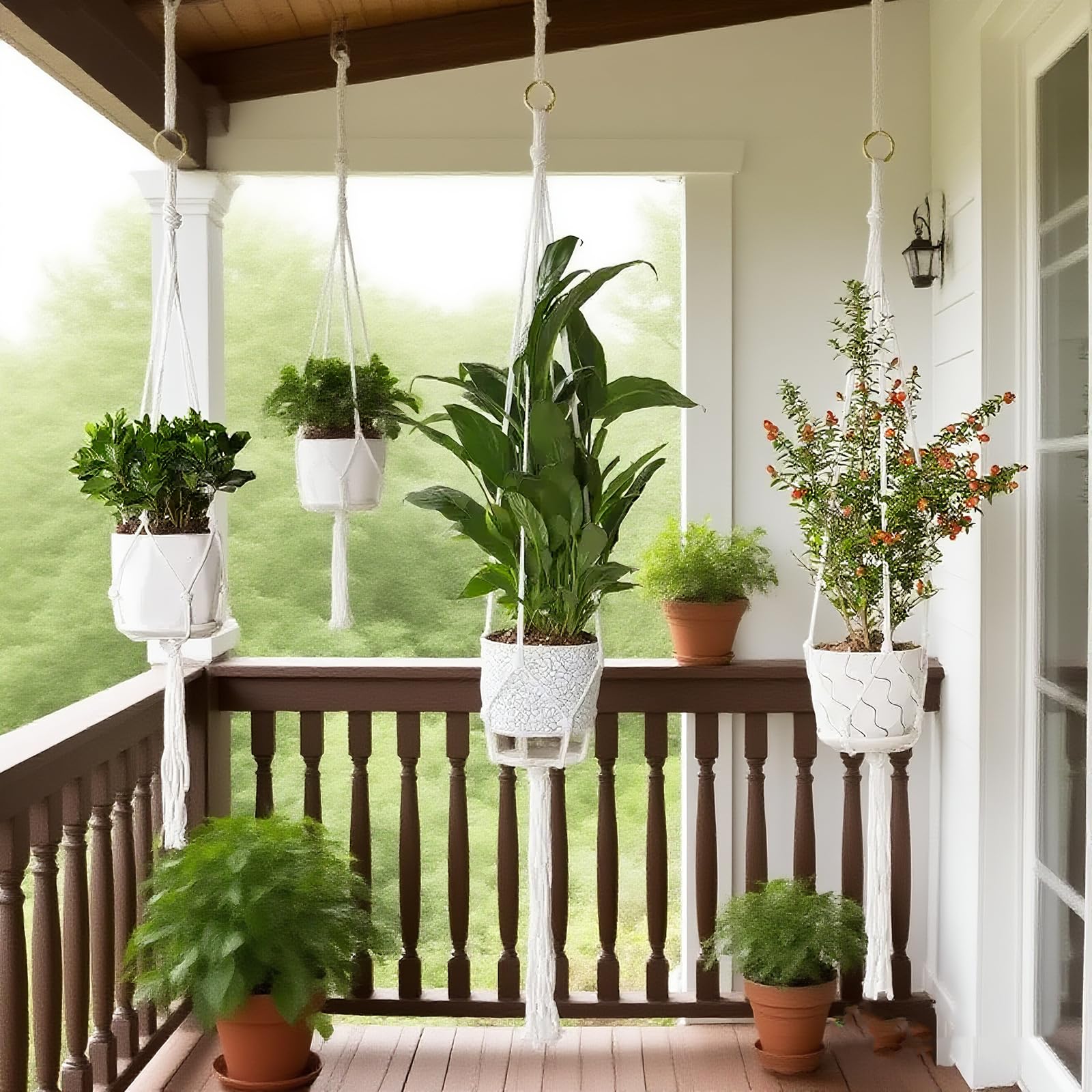 vriysei macrame plant hanger set displayed on balcony