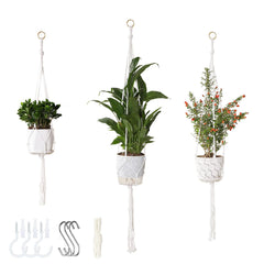 vriysei macrame plant hanger set with three hangers in white