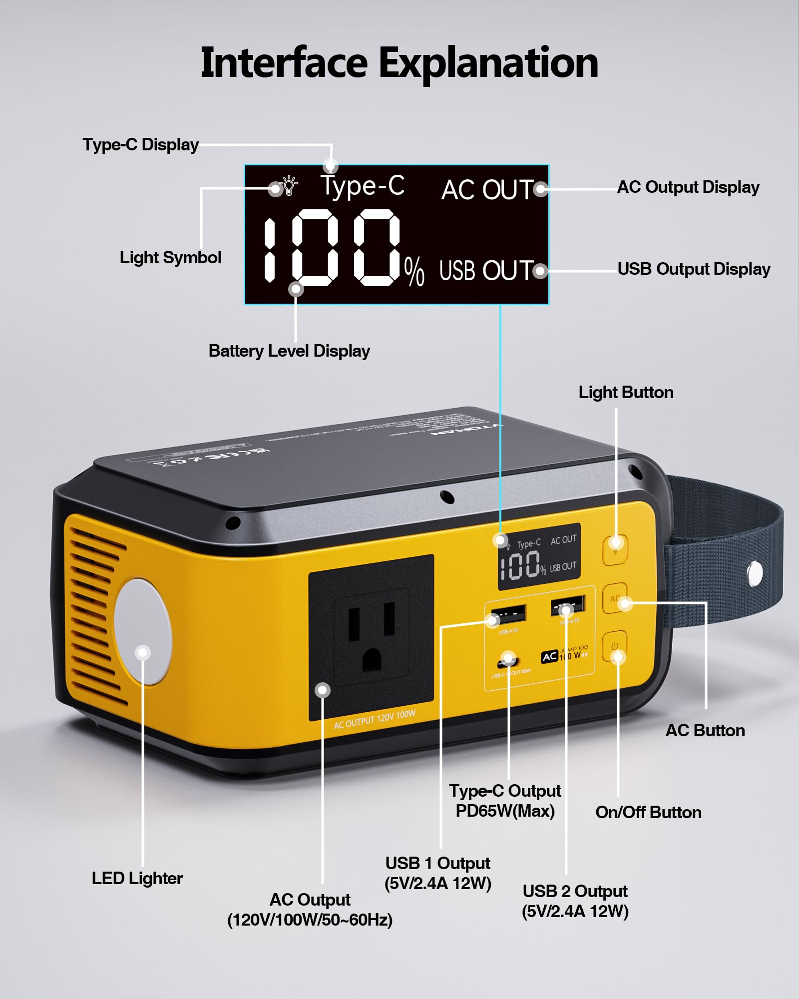 VTOMAN Jump 100 with three brightness LED light