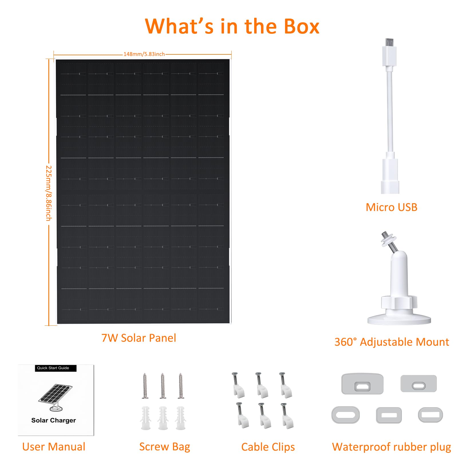 VUEBEE 7W Solar Panel side view and cable clips