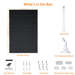 VUEBEE 7W Solar Panel side view and cable clips