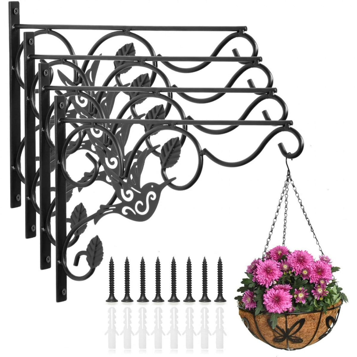 Vumdua Hanging Plants Bracket 12 inch black hook front view