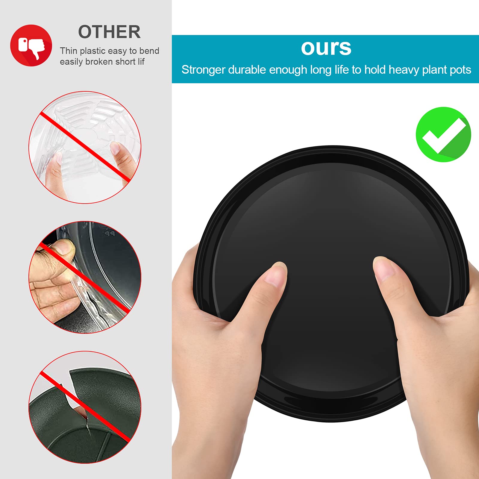 VUWEZ 10 inch plant saucer black with plant