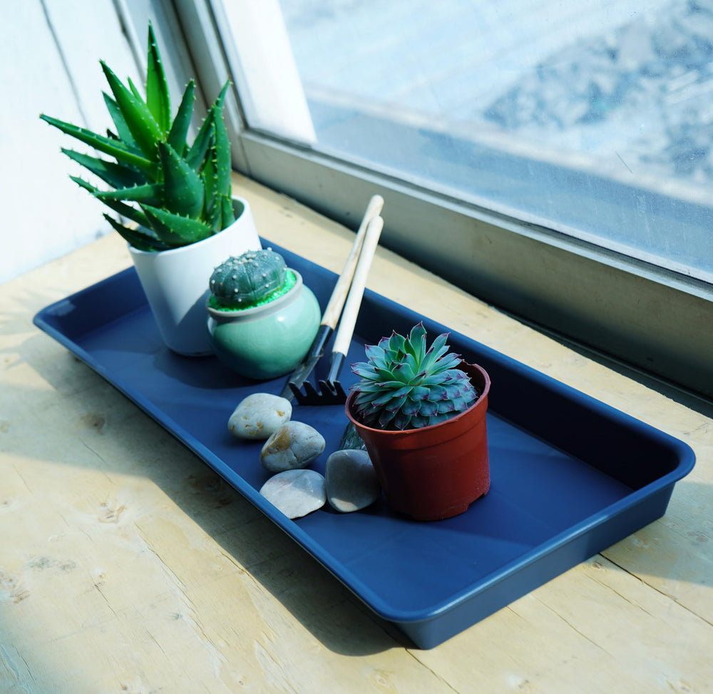 VUWEZ blue plant tray showing drainage feature