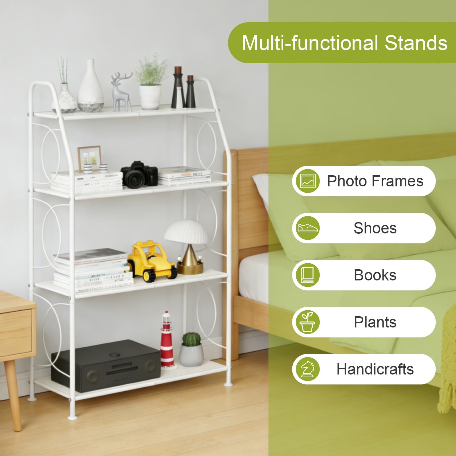 VyGrow 4 Tier Plant Stand assembled with decorative items
