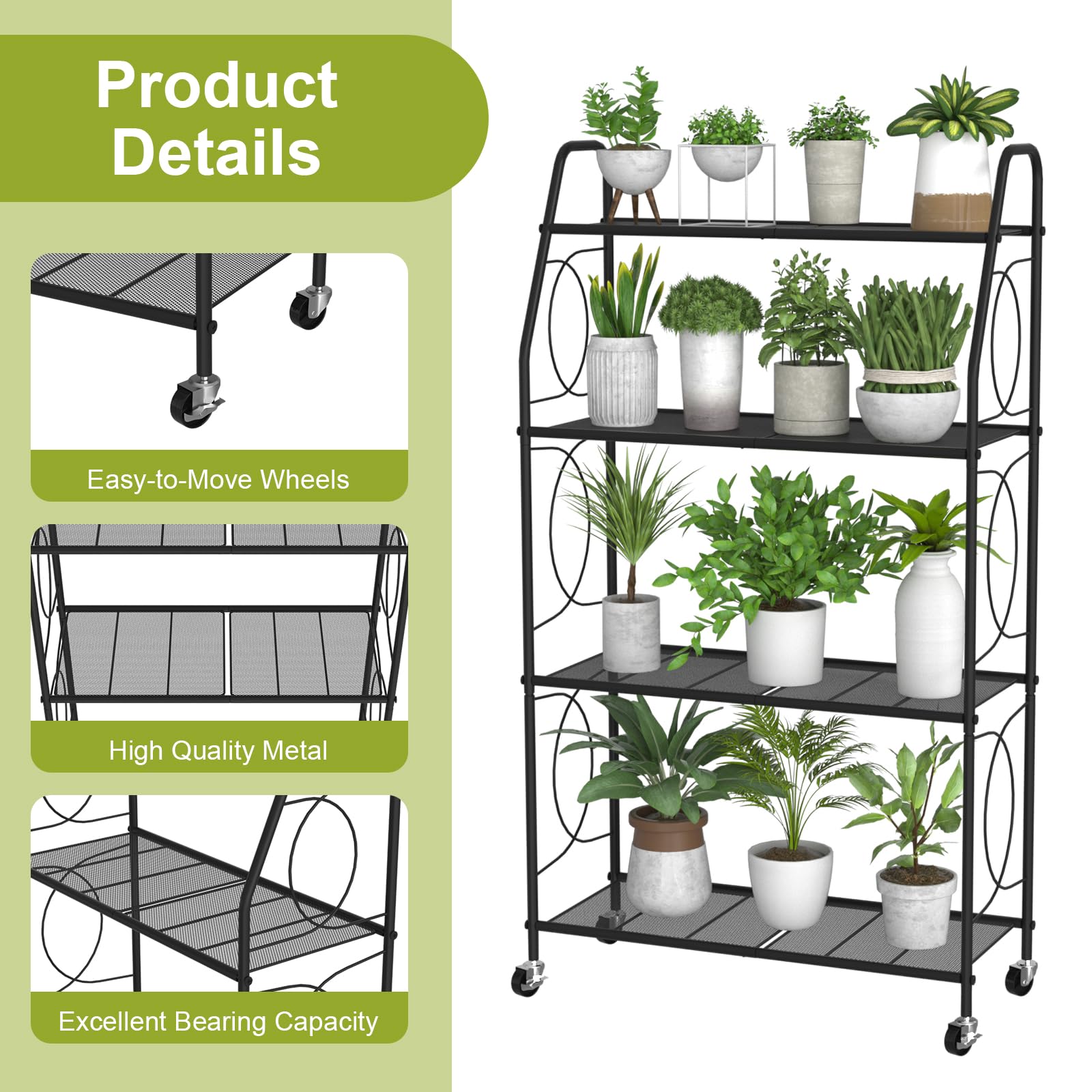 VyGrow 4 Tier Plant Stand fully assembled with decorative items