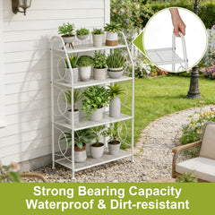 VyGrow Plant Stand in a garden setting with flowers