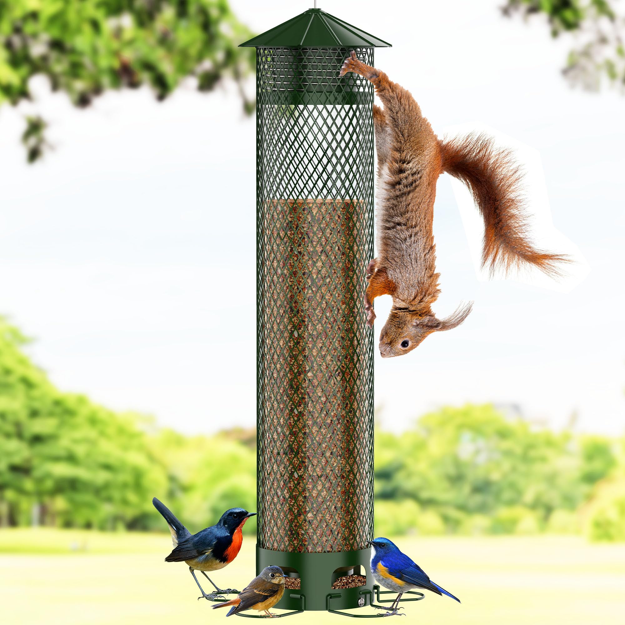 VYHAG Metal Squirrel Proof Bird Feeder green model front view