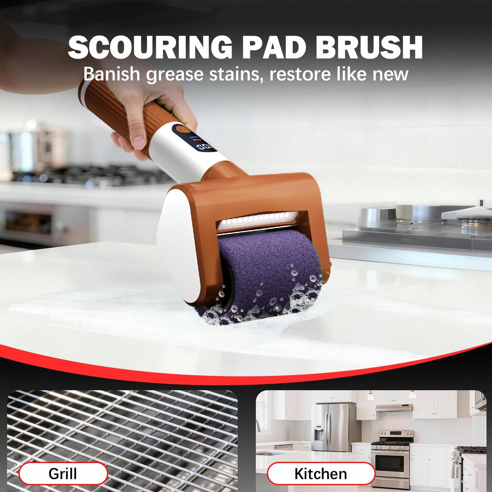 VYtoov Electric Grill Brush battery level display close-up
