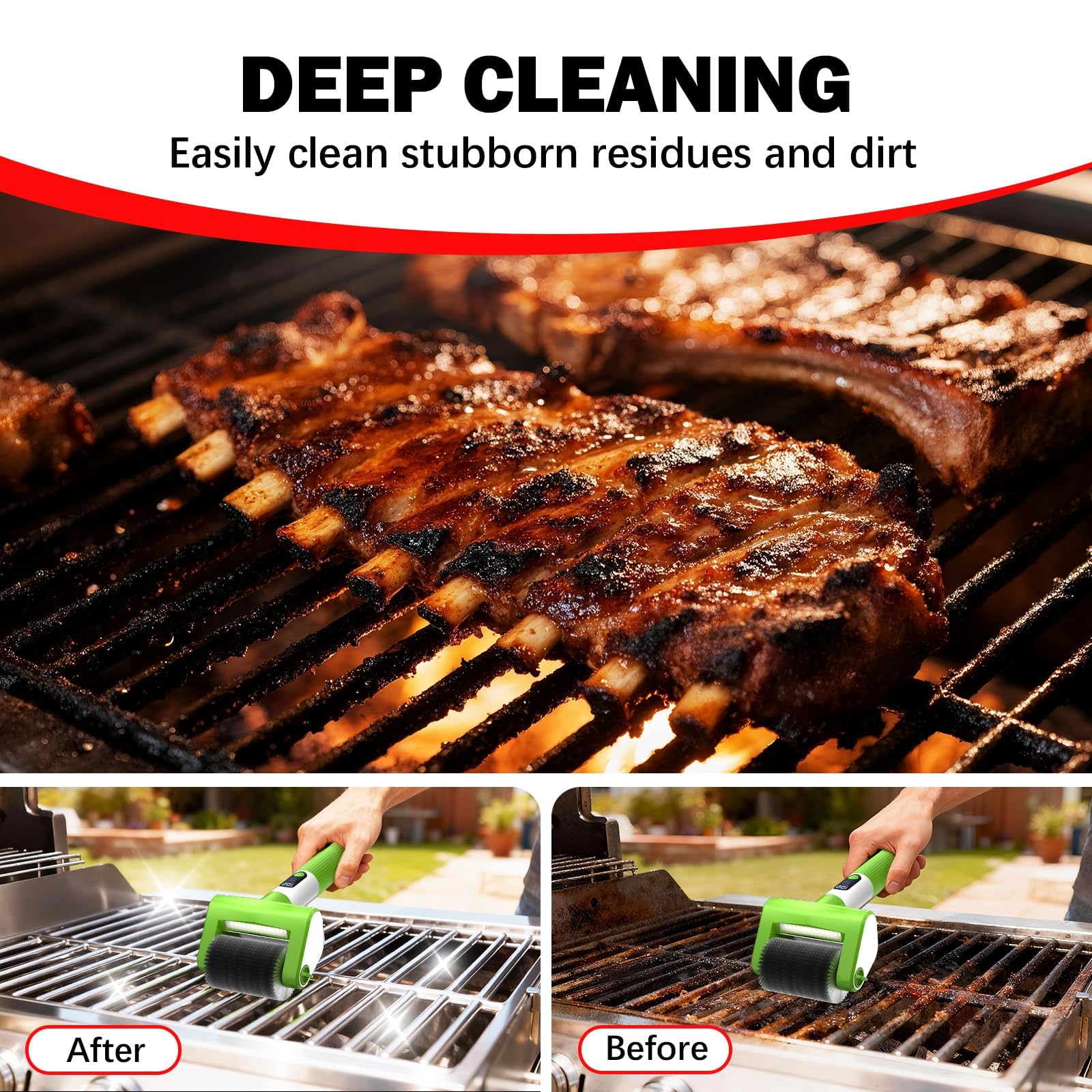 VYtoov Electric Grill Brush in use on BBQ grill