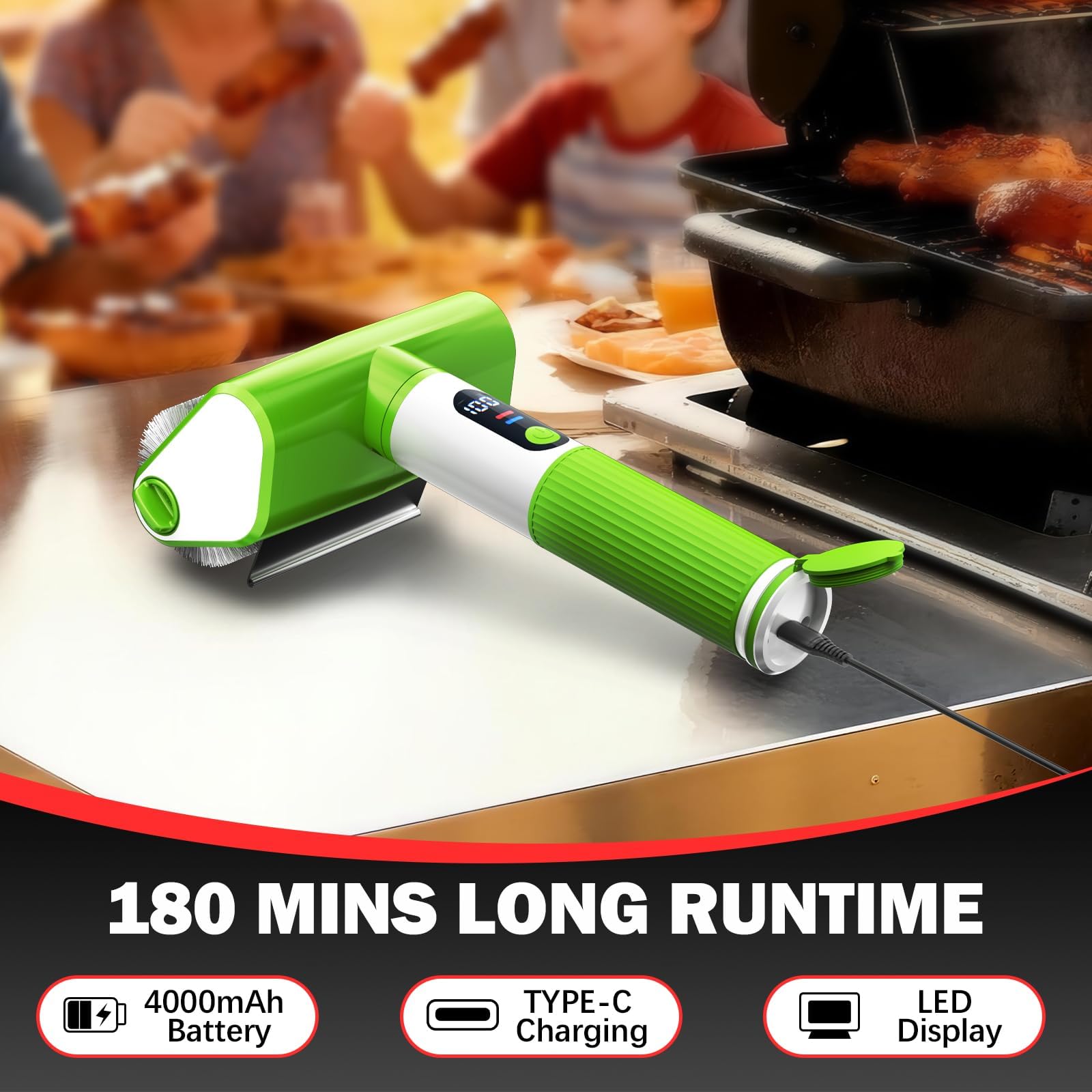 VYtoov Electric Grill Brush showing battery level display