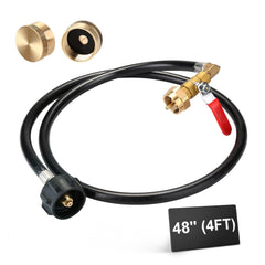 WADEO 4 ft propane refill adapter hose front view with control valve