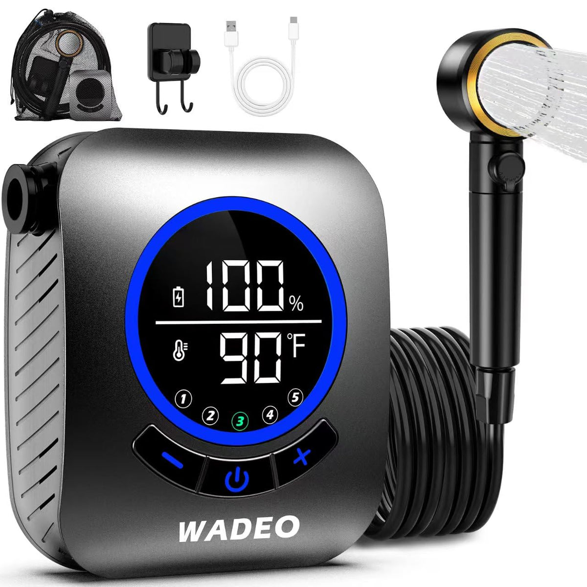 WADEO Portable Camping Shower with pump and accessories
