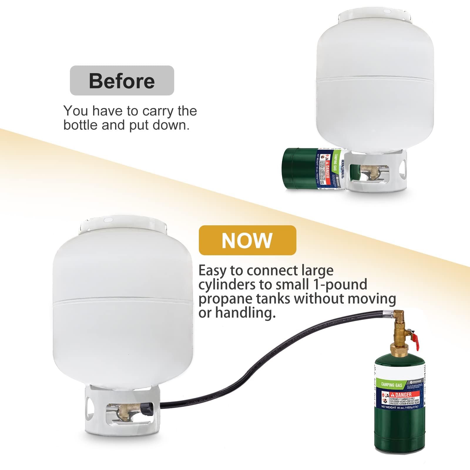 WADEO propane refill adapter hose installed on a portable grill