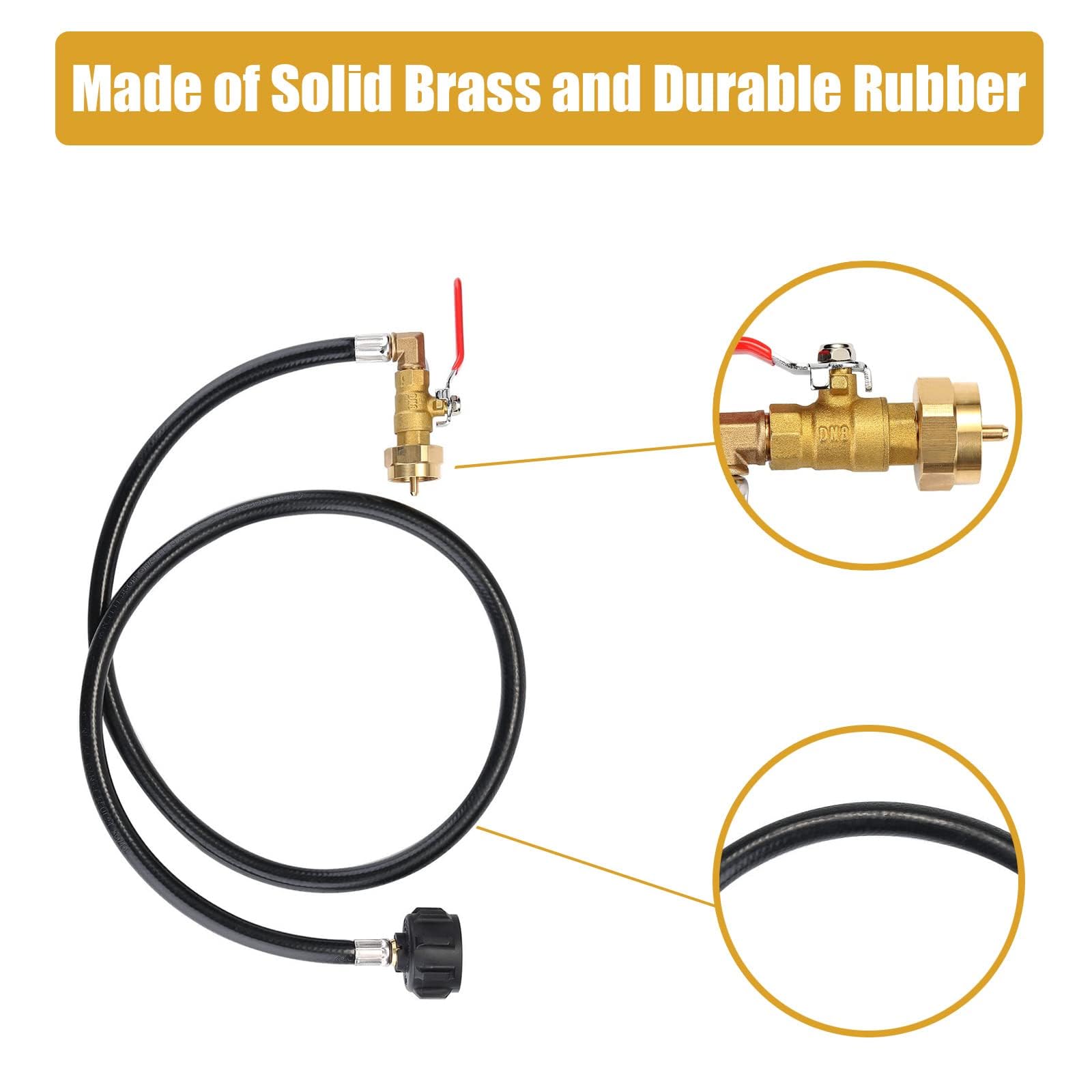 WADEO propane refill adapter hose showing solid brass connector