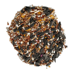 Wagner's Deluxe Blend Wild Bird Food poured in a feeder