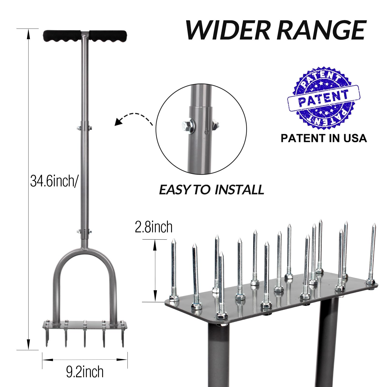 Walensee lawn aerator with cushioned T-handle and foot pedal
