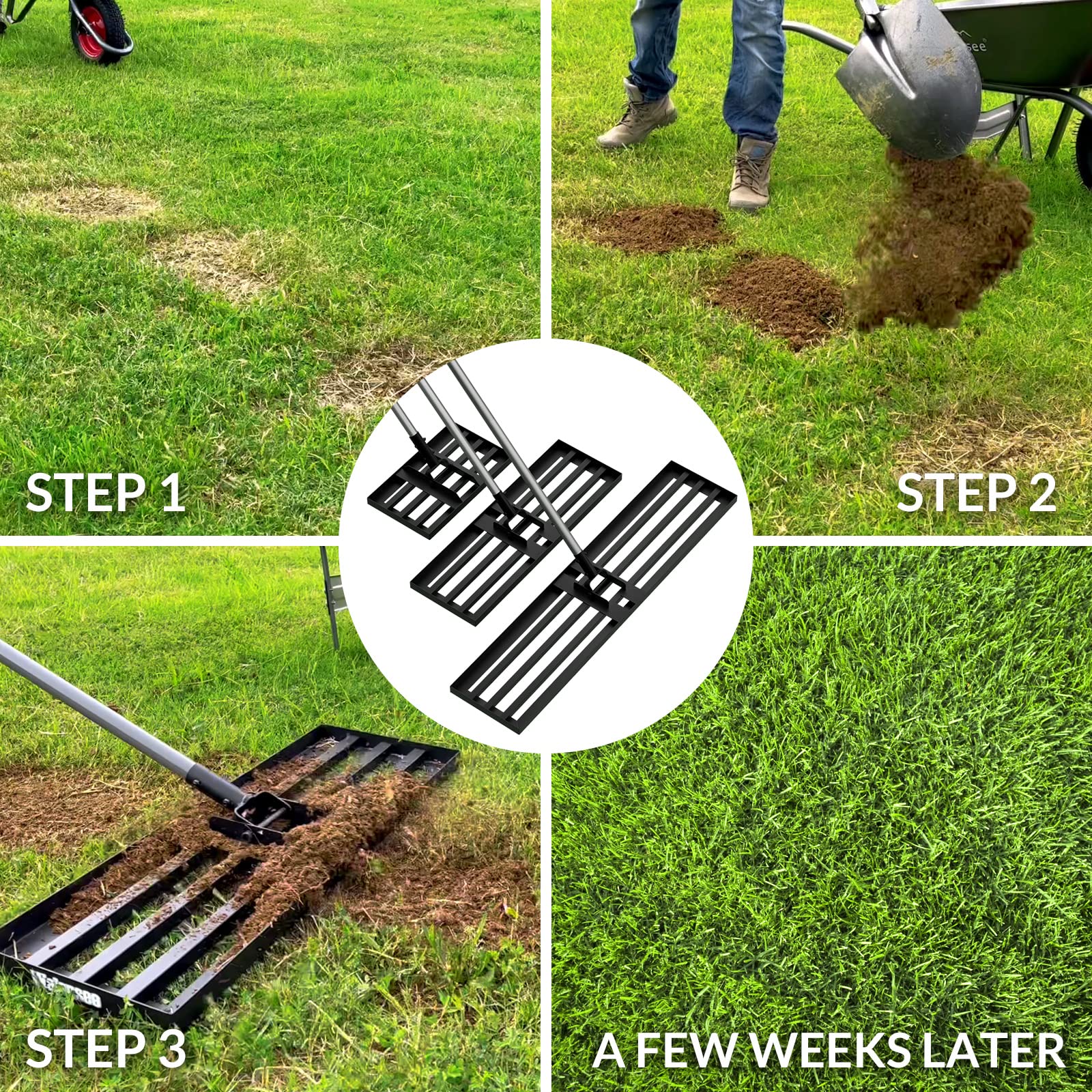 Walensee Lawn Leveling Rake side view showing plate size
