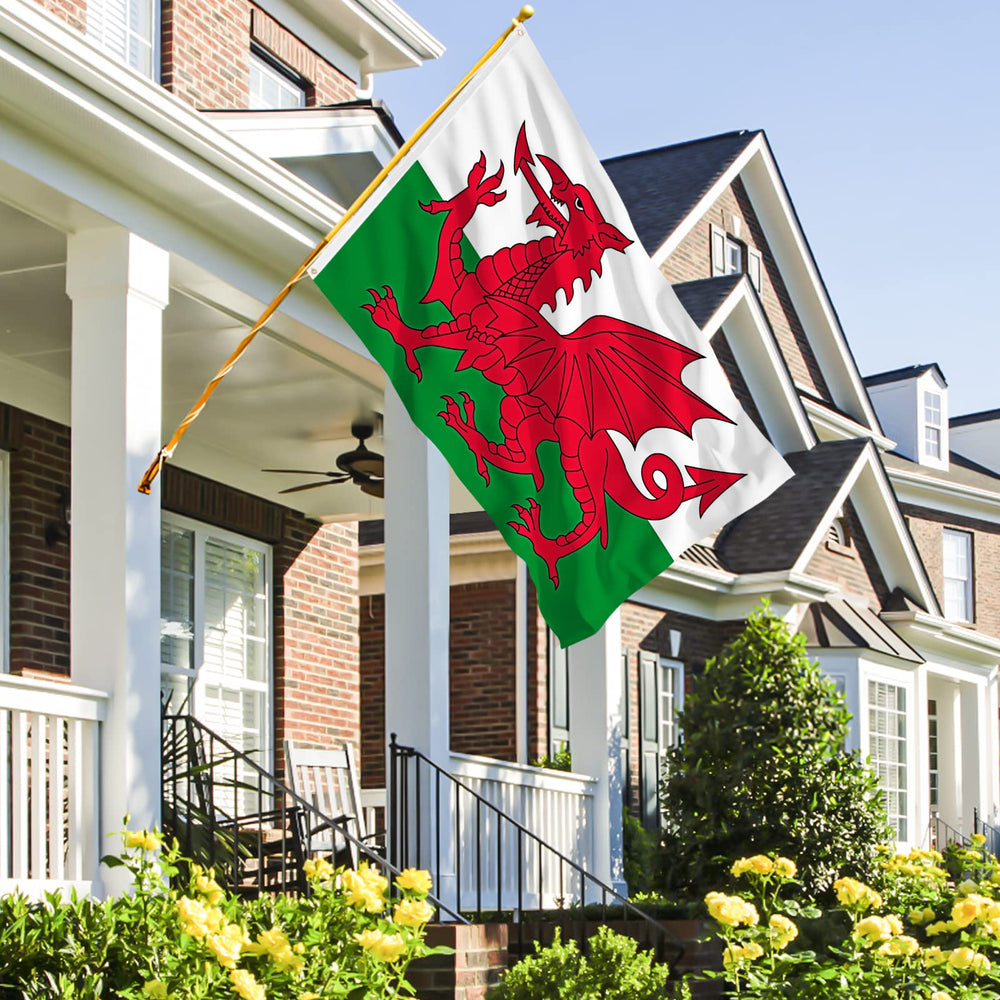 Wales Flag hanging on a balcony