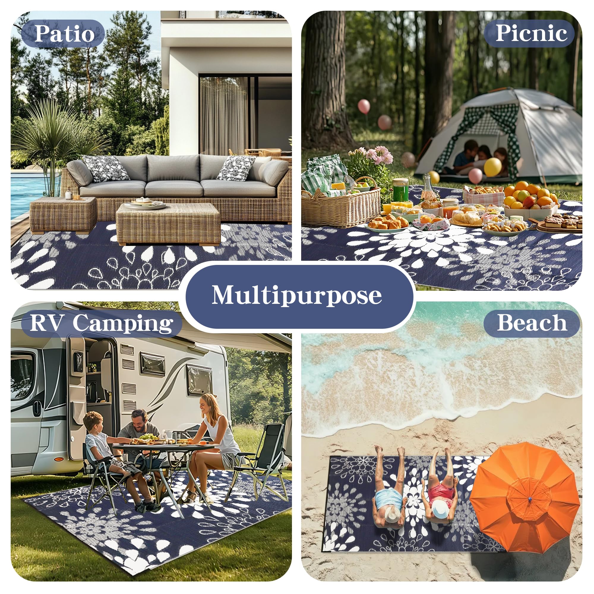 Wallona Outdoor Rug 6x9 ft in a garden setting