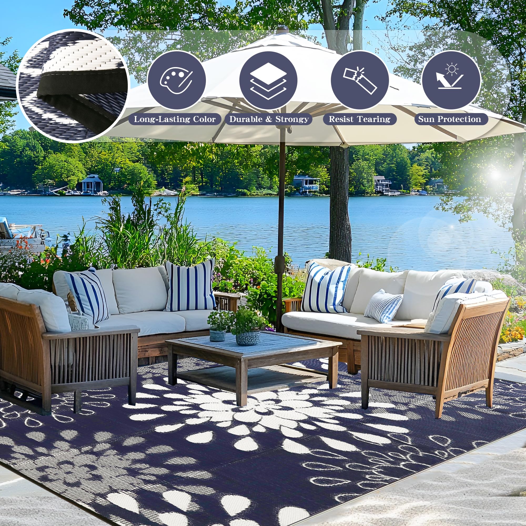 Wallona Outdoor Rug 6x9 ft with four stakes