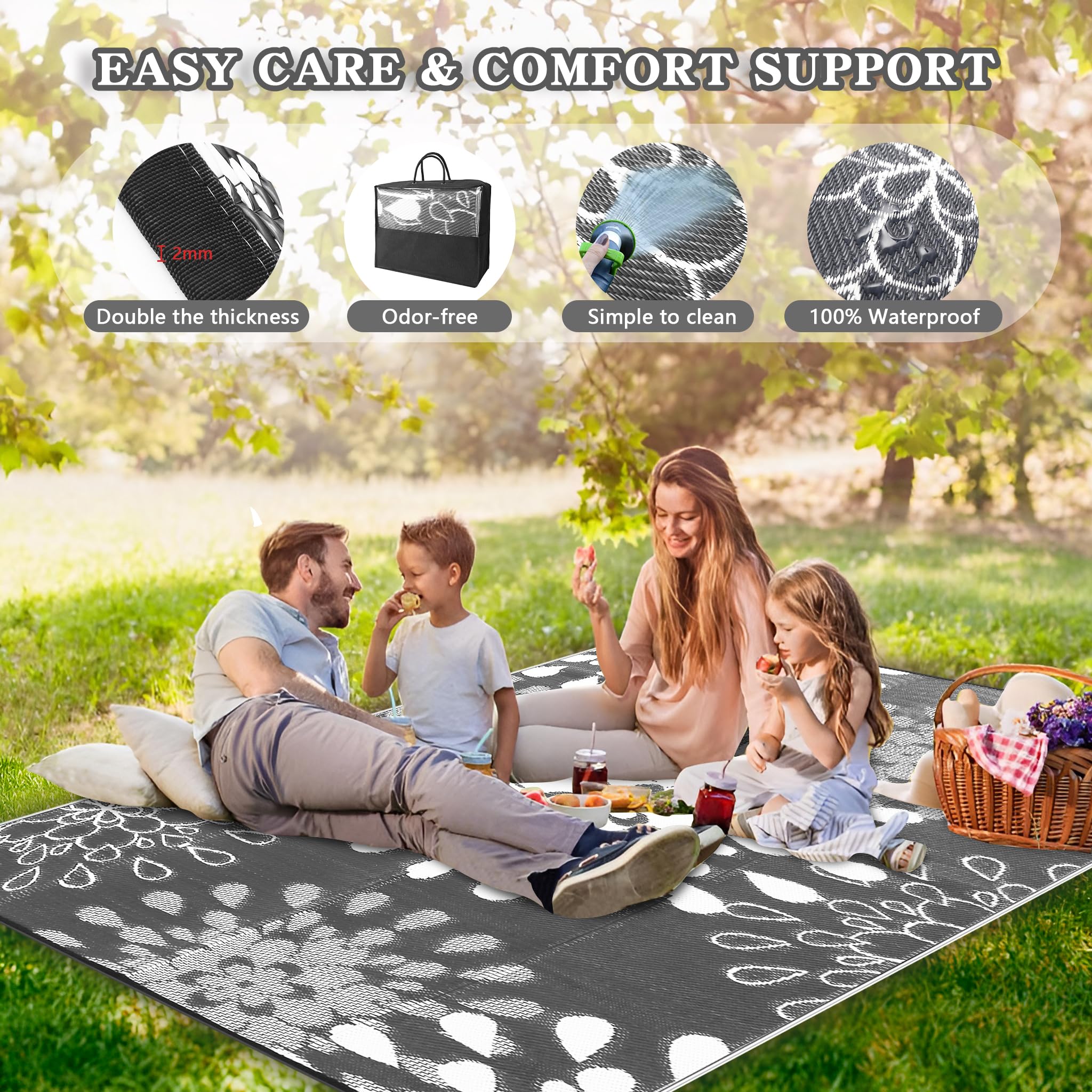 Wallona Outdoor Rug 8x10 ft Flower Grey & White reverse side