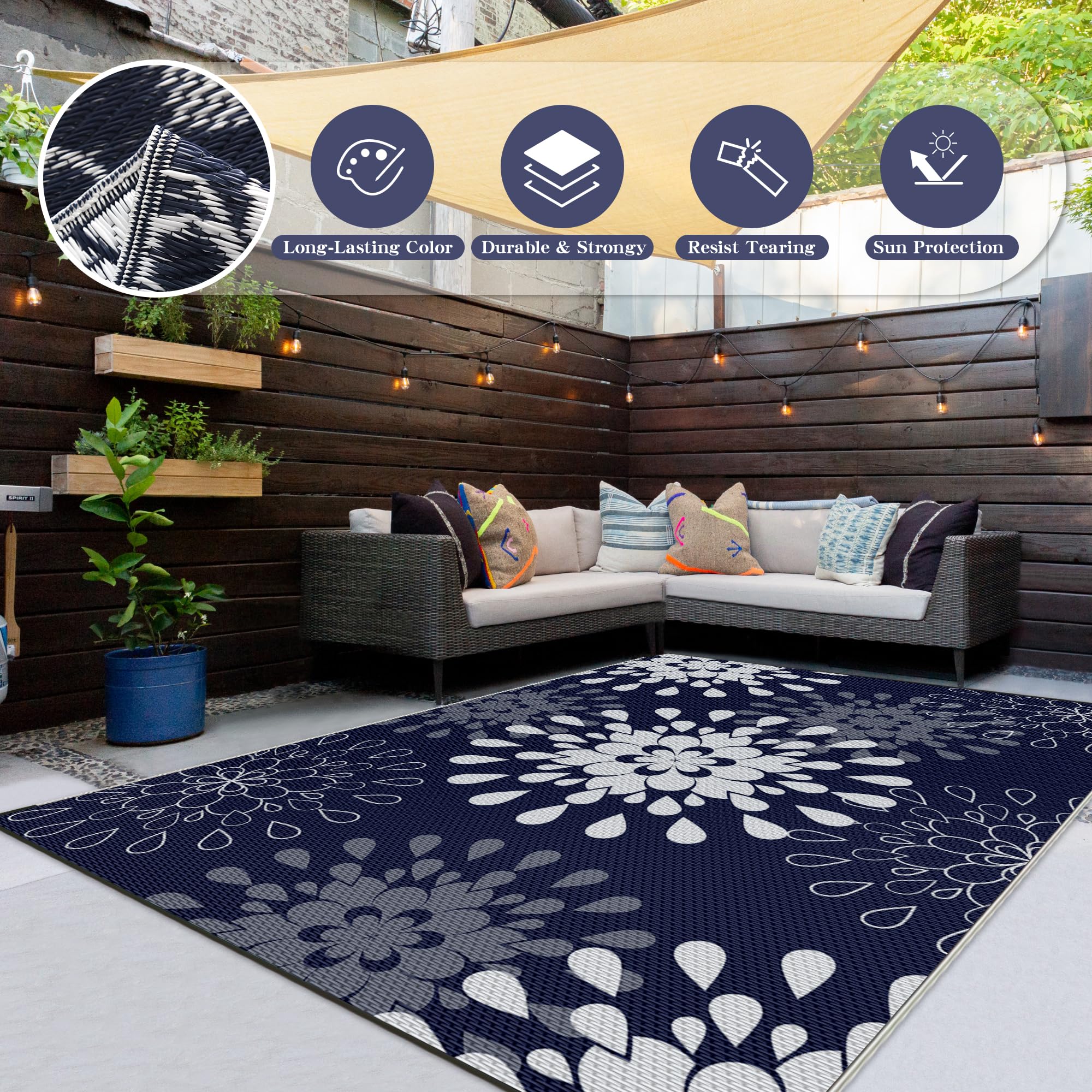 Wallona Outdoor Rug with stakes for anchoring