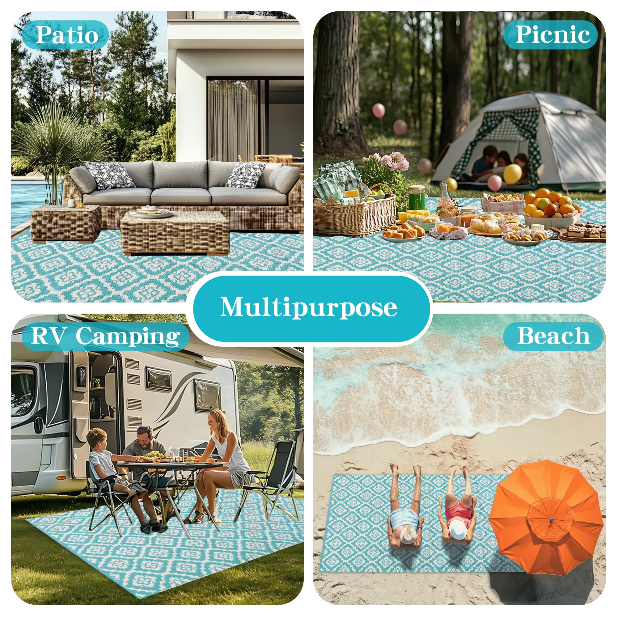 Wallona Outdoor Rug with stakes in use
