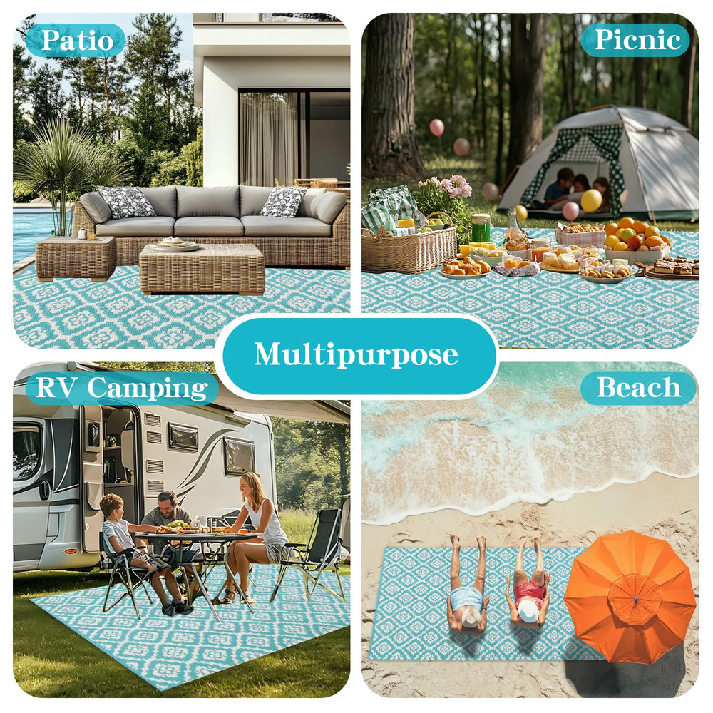 Wallona Outdoor Rug with stakes in use