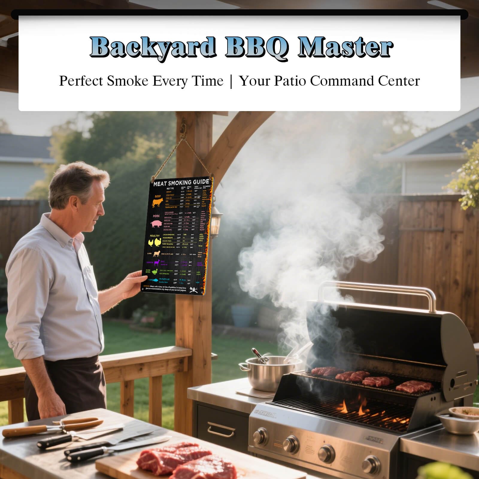 Wallors Meat Smoking Guide hanging on a fence post