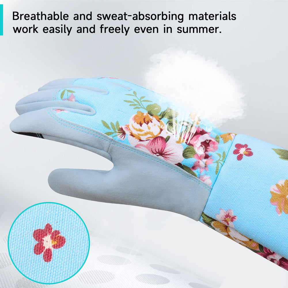 WANCHI Garden Gloves in blue, adjustable cuff detail