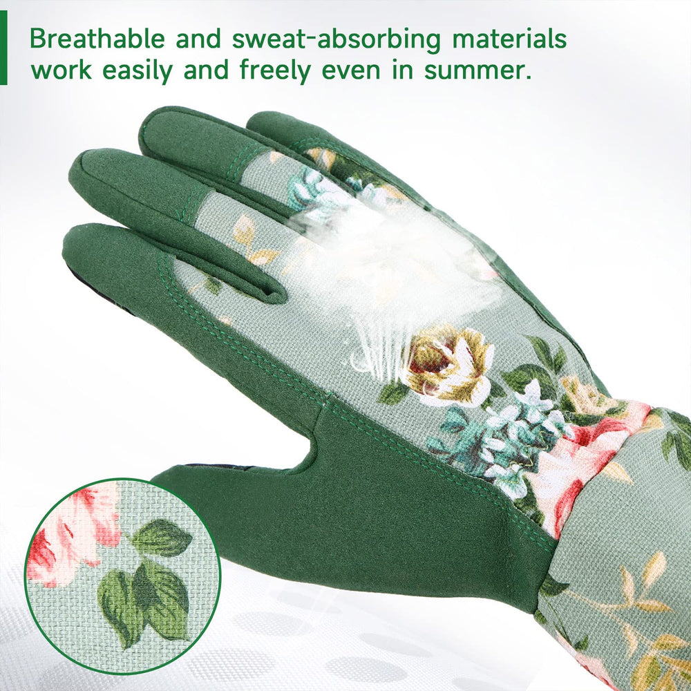 WANCHI gardening gloves displayed with gardening tools