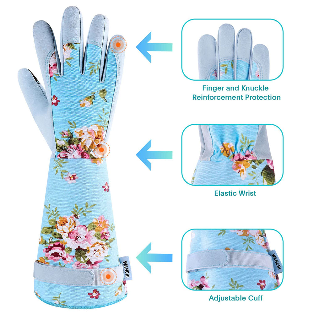 WANCHI Gloves for gardening, side view highlighting synthetic leather