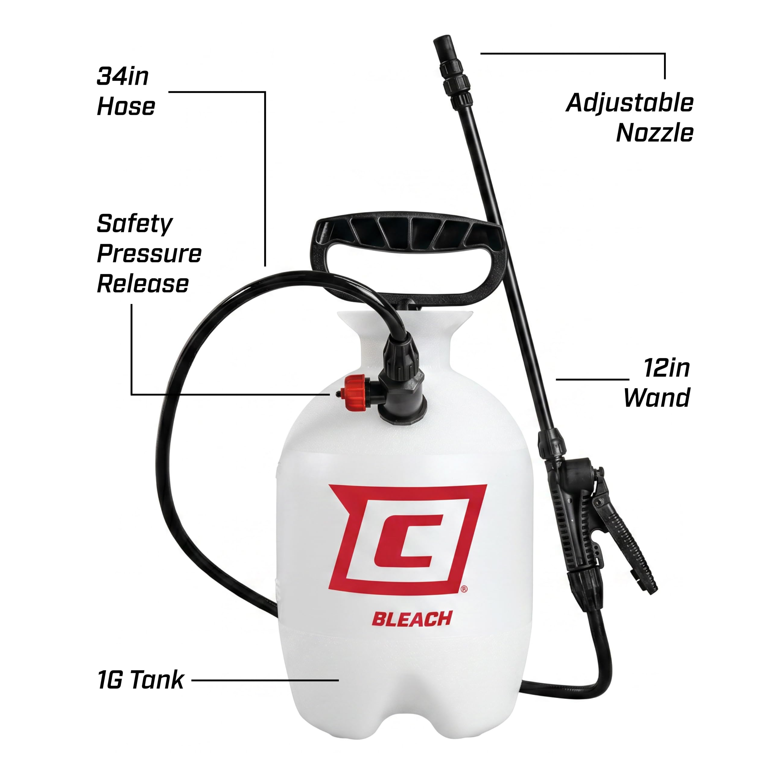 Wand and nozzle included with CHAPIN 1-Gallon Bleach Pump Sprayer