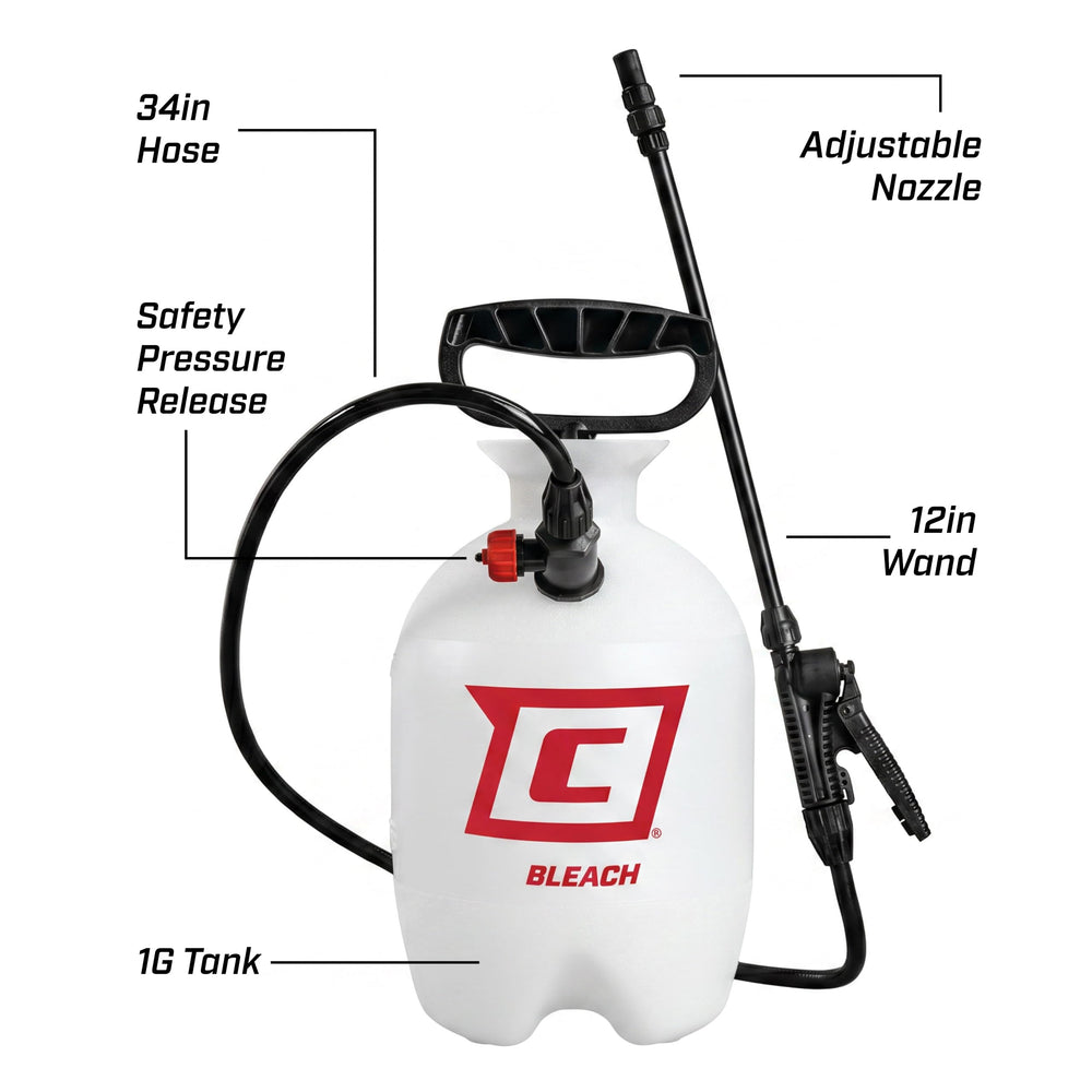 Wand and nozzle included with CHAPIN 1-Gallon Bleach Pump Sprayer