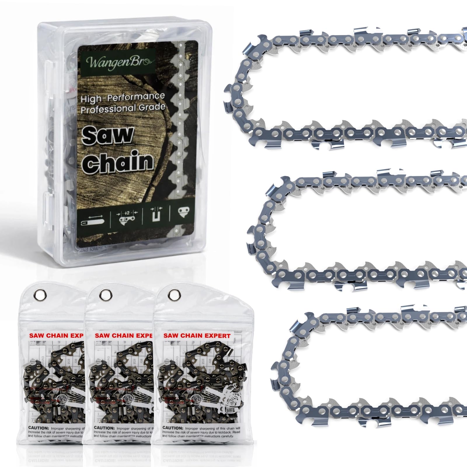 Wangenbro 16 Inch Chainsaw Chain front view with metallic finish