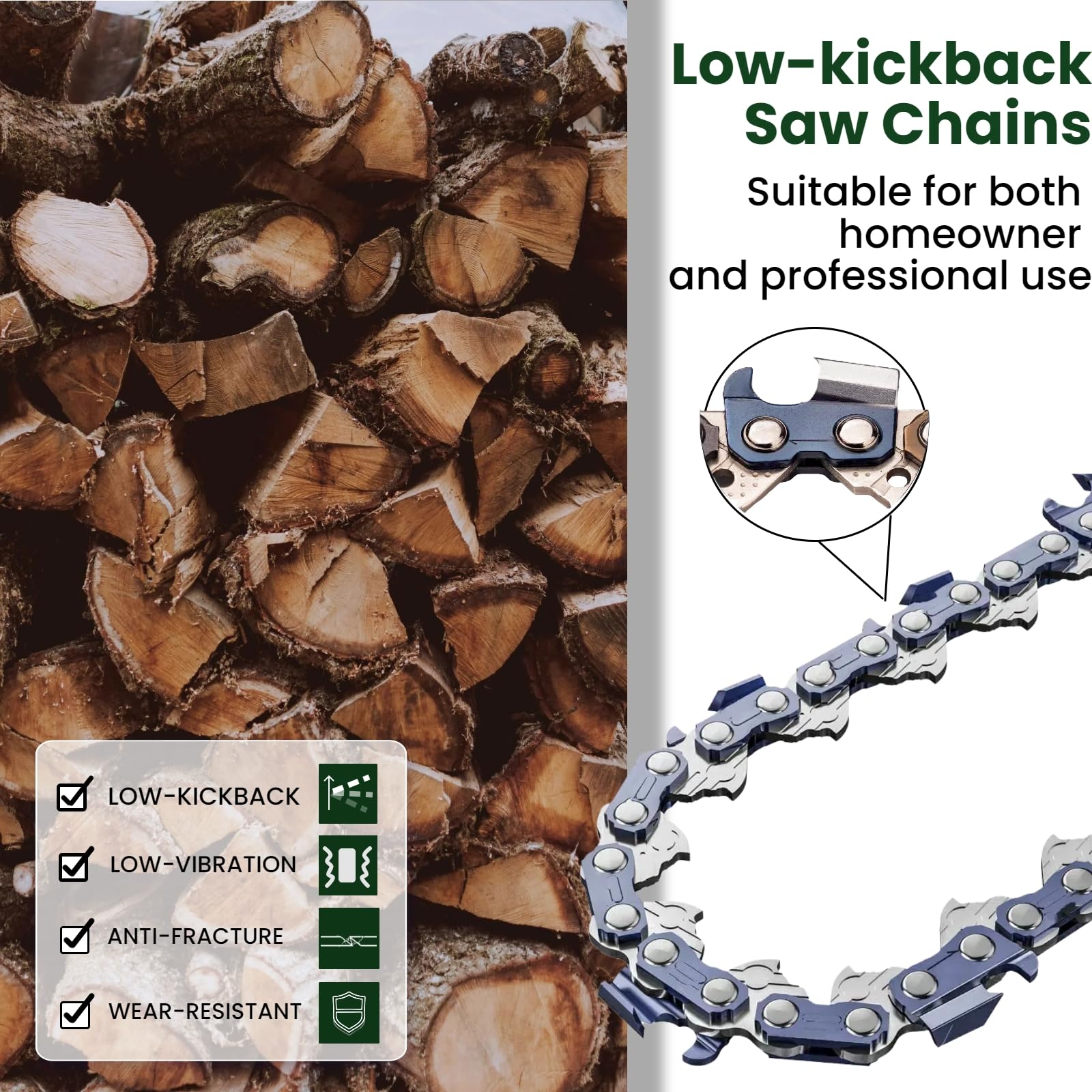 Wangenbro 16 Inch Chainsaw Chain side view showing teeth